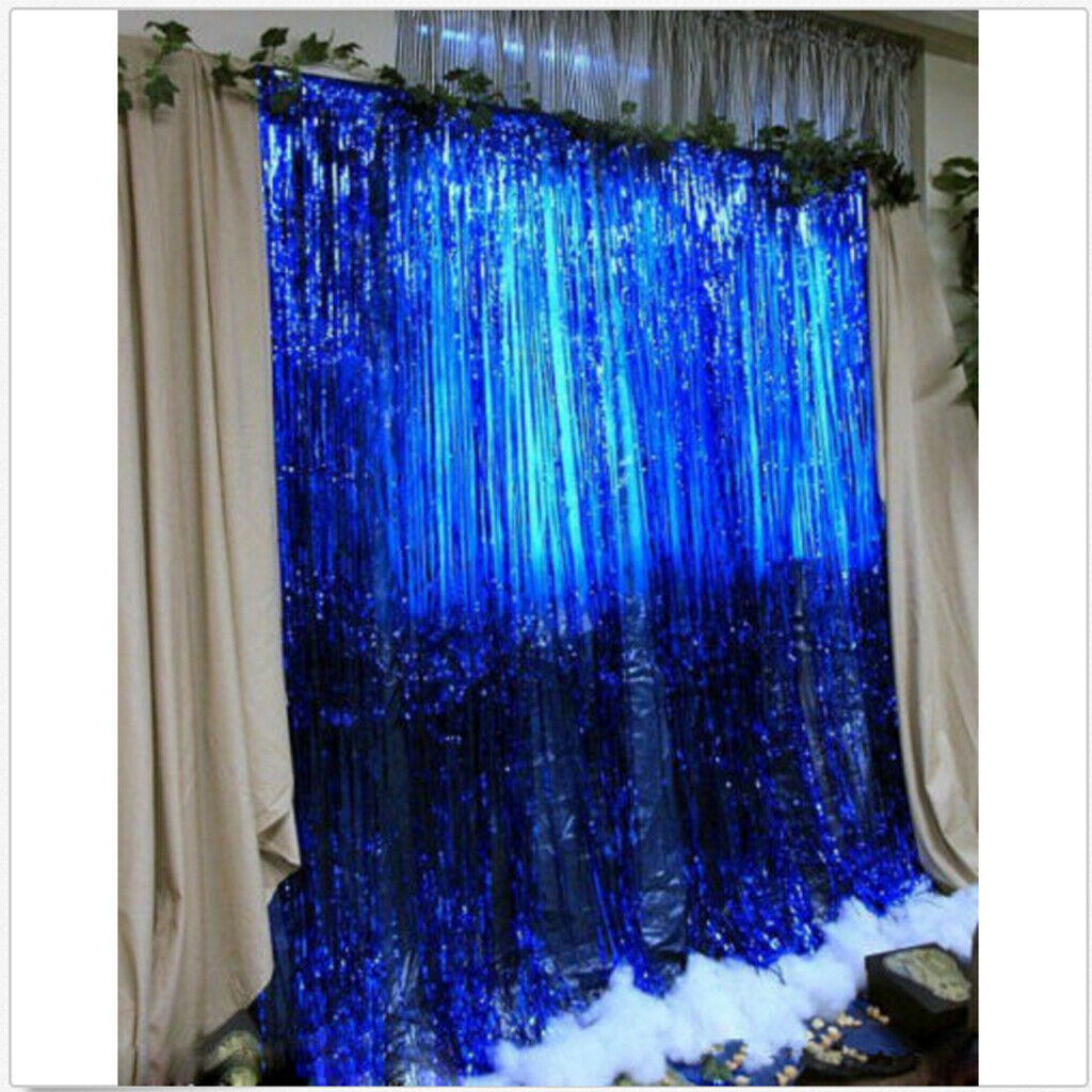 Metallic Fringe Curtain Party Foil Tinsel Home Room Door Decoration Blue