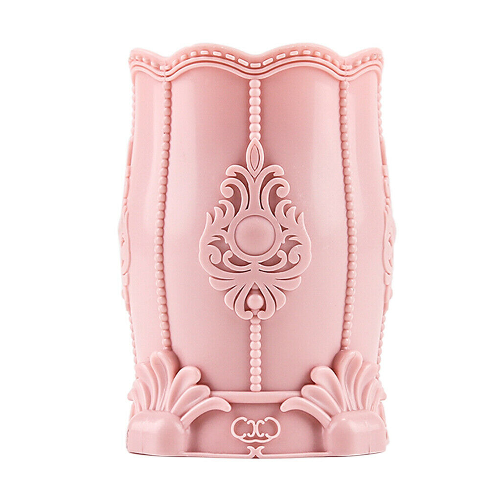 Embossed Makeup Brushes Holder Countertop Vanity Pen Organizer Cup Case Pink