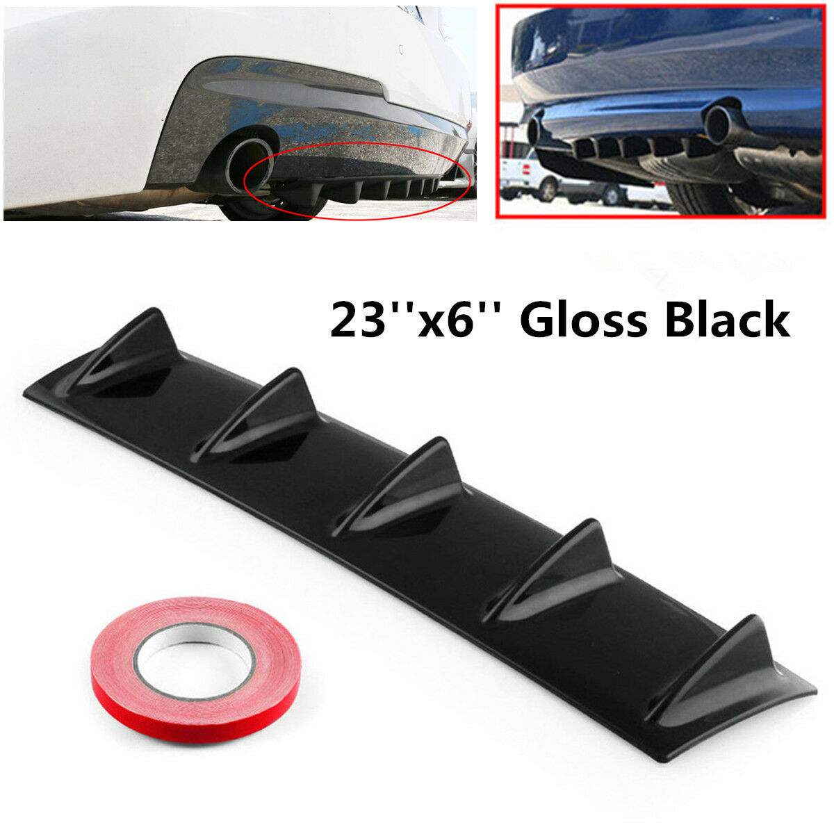 Universal Lower Rear Body Bumper Lip Diffuser Shark Fin Spoiler Gloss Black 5Fin