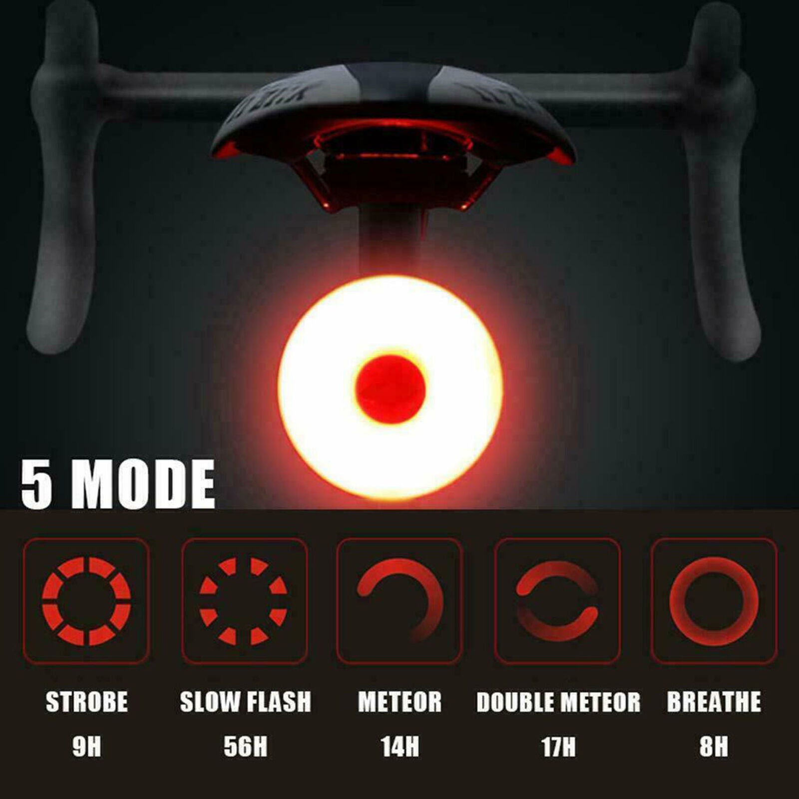 USB Charging Bike Bicycle COB LED Tail Light Waterproof Taillight Warning Lamp
