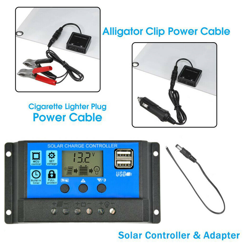 2Set 100W Solar Panel Kit Battery Charge Regulator Controller Cables For RV