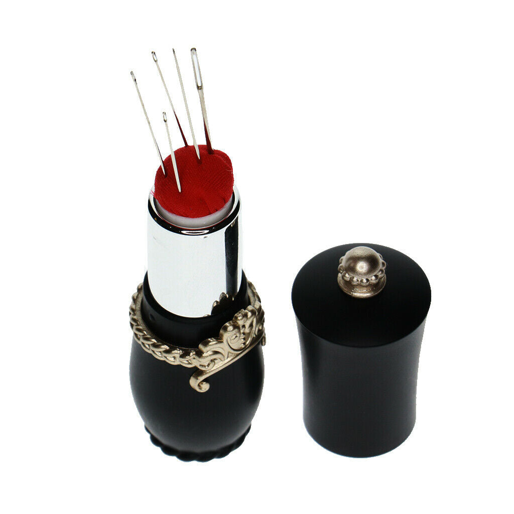 4x Lipstick Shape Needles Pillow Holder with 5pcs Sewing Needles