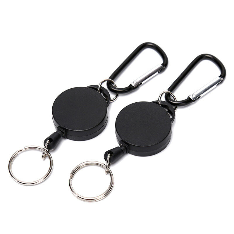 Black Retractable Key Chain Reel Steel Cord Recoil Belt Key Ring Badge Holder Lt