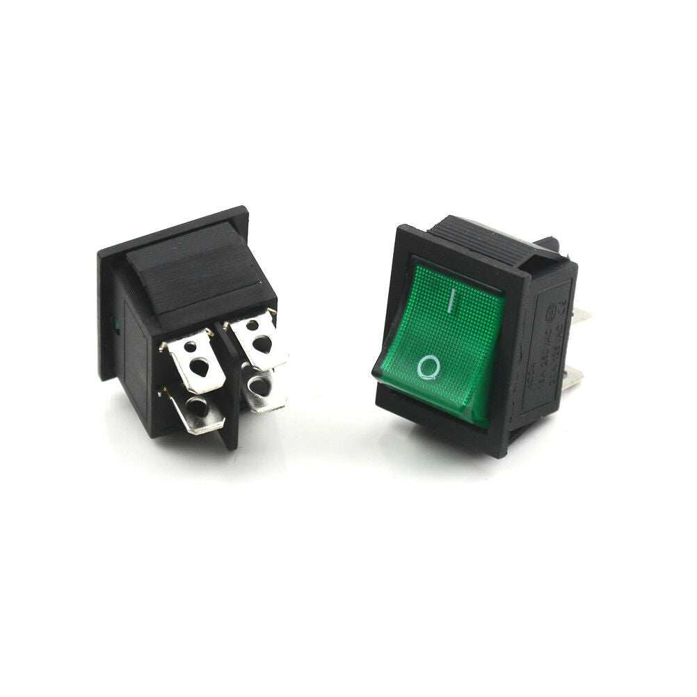 5PCS Green Lamp 4 Pin ON/OFF 2 Position DPST Rocker Switch 16A/250V KCD4-.l8