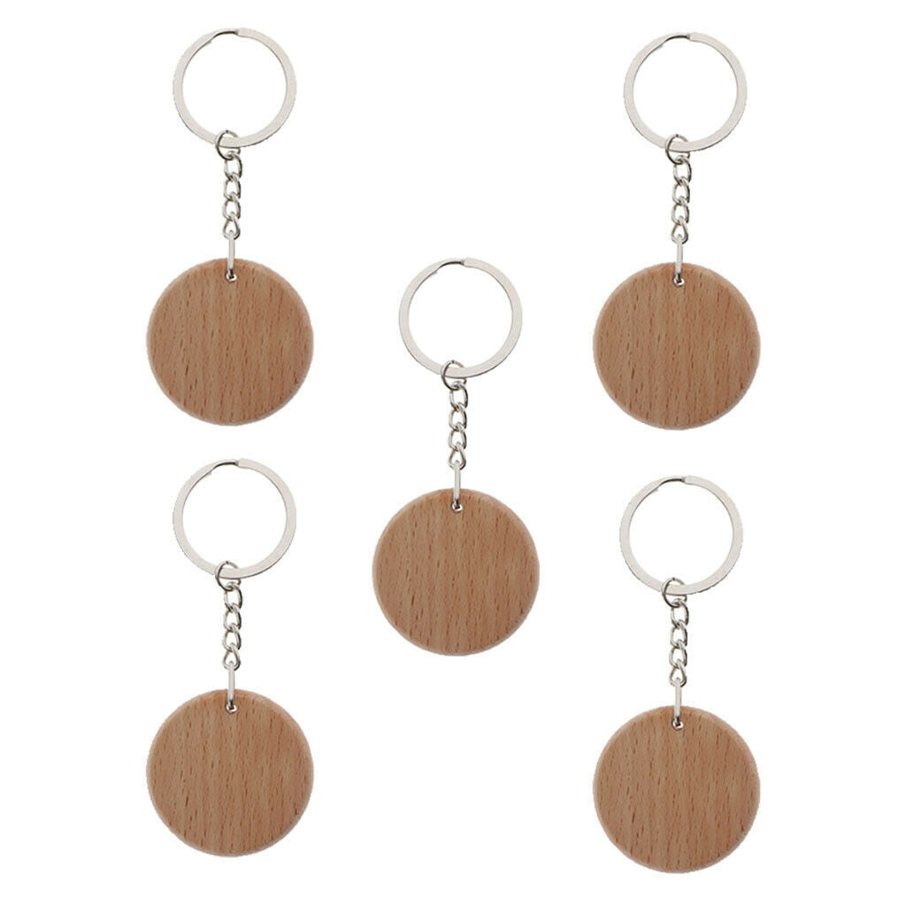 5Pcs Blank Wooden Key Chain Keychain Key Tags DIY Supplies Craft Purse