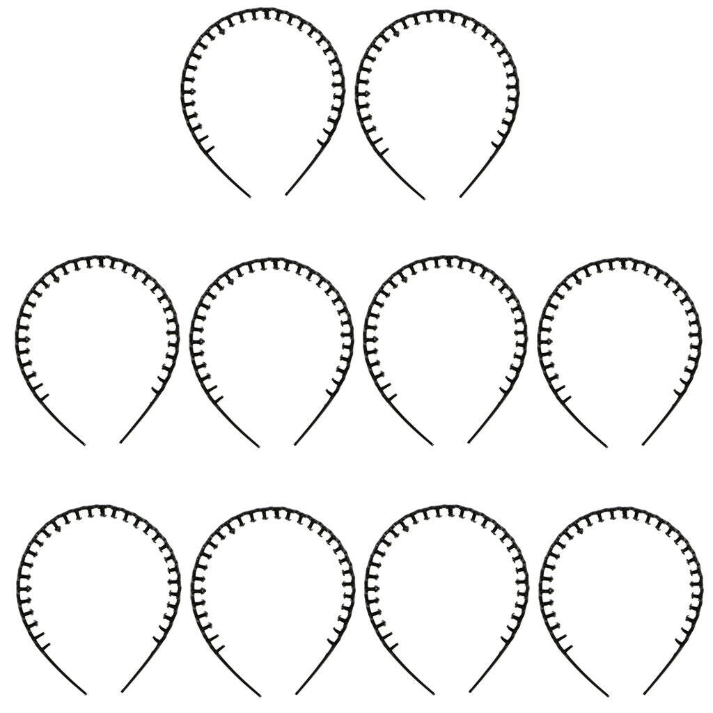 10pcs Woman Plastic Tooth Comb Headband Narrow Hair Headband Black