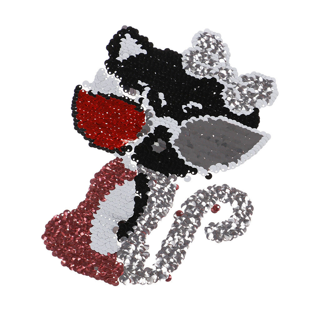 cat reversible sequined sew on patches for clothes diy sweater coat appliq.l8