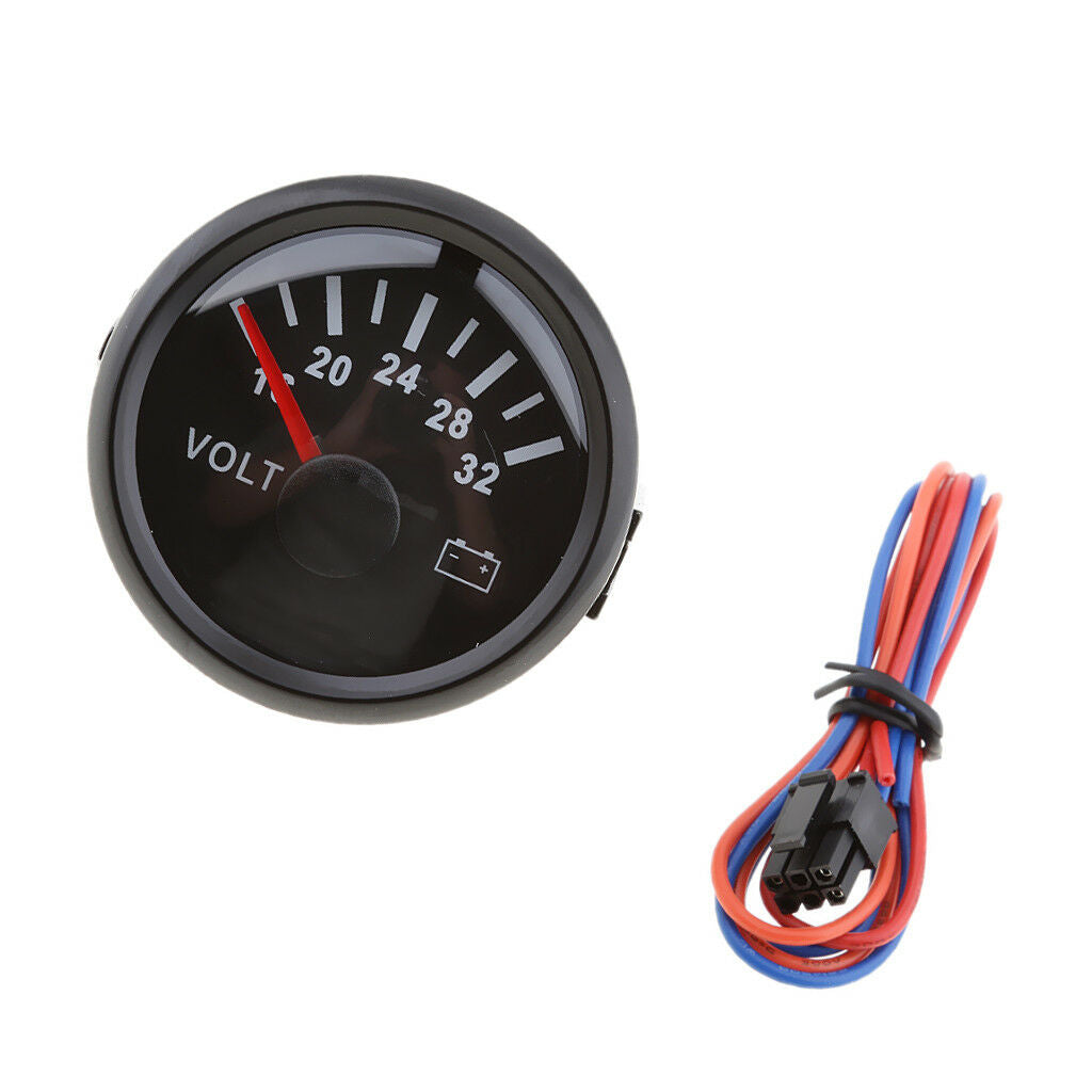 2'' 52mm Stainless Steel Boat Voltmeter 16-32V for Marine Boat Yacht Black