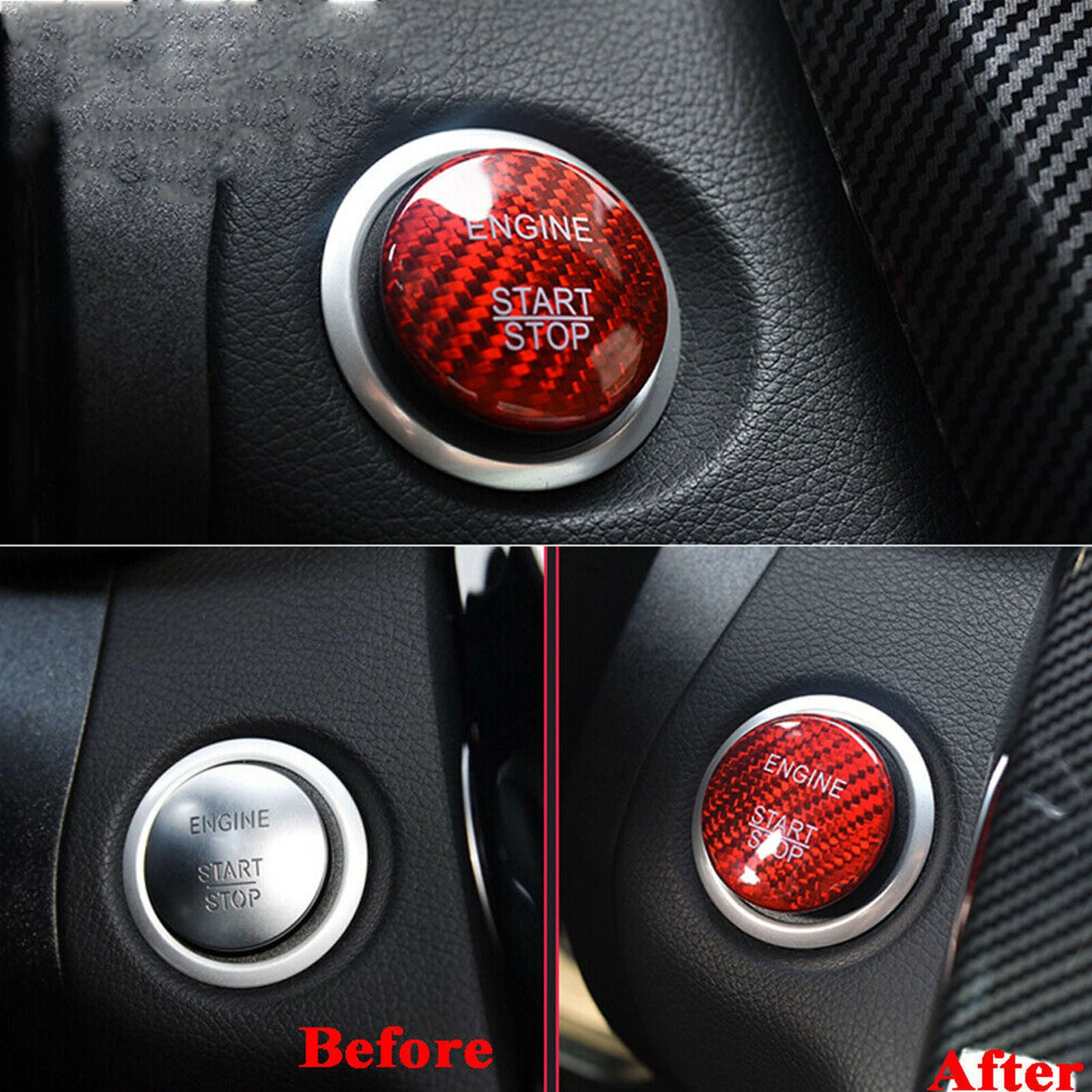 Red Carbon Fiber Engine Start Stop Button Cover For Mercedes A B C E GLE GLC CLA