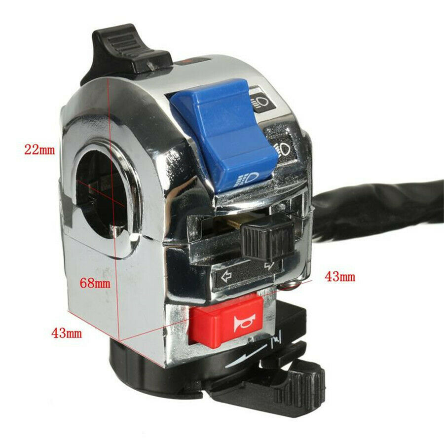 Motorcycle 7/8" Handlebar Control Switch Chrome Casing Turn Signal Start Switch
