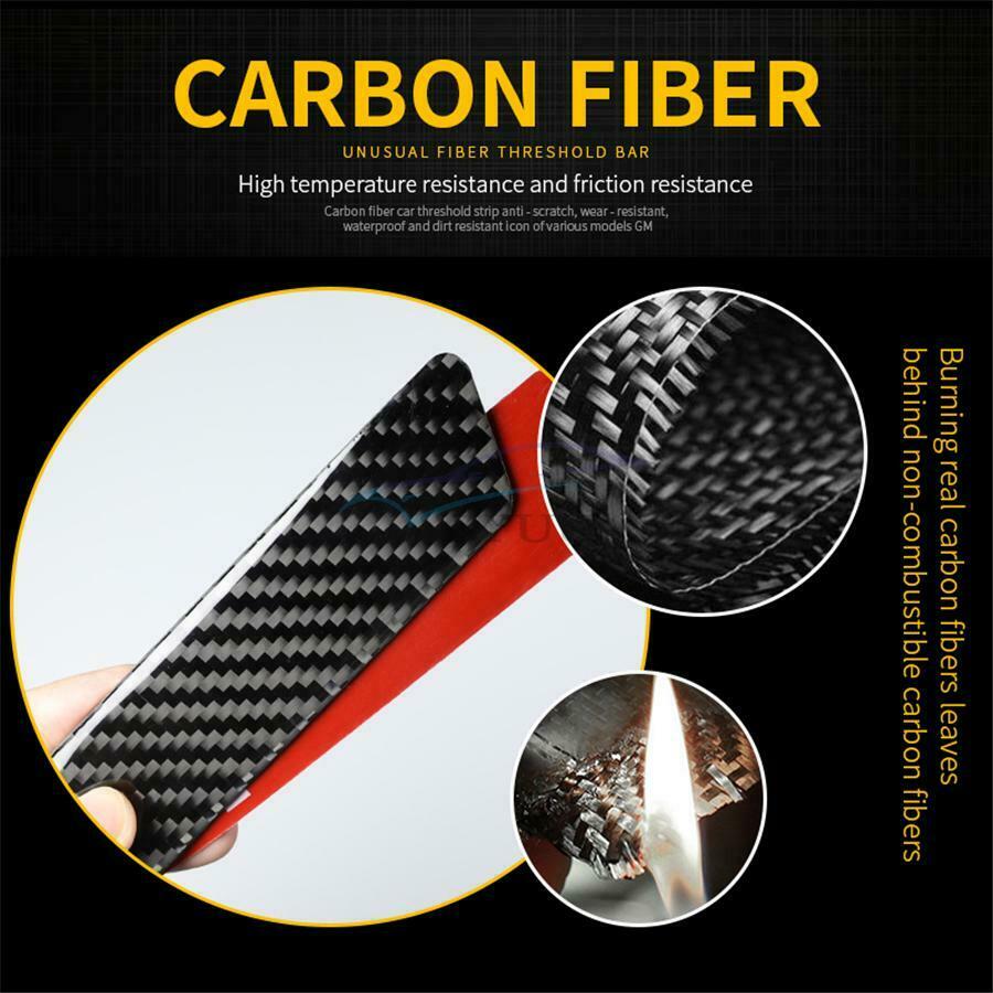 4x Rubber+Real Carbon Fiber Car Door Scuff Sill Panel Anti-Scratch Protect Cover