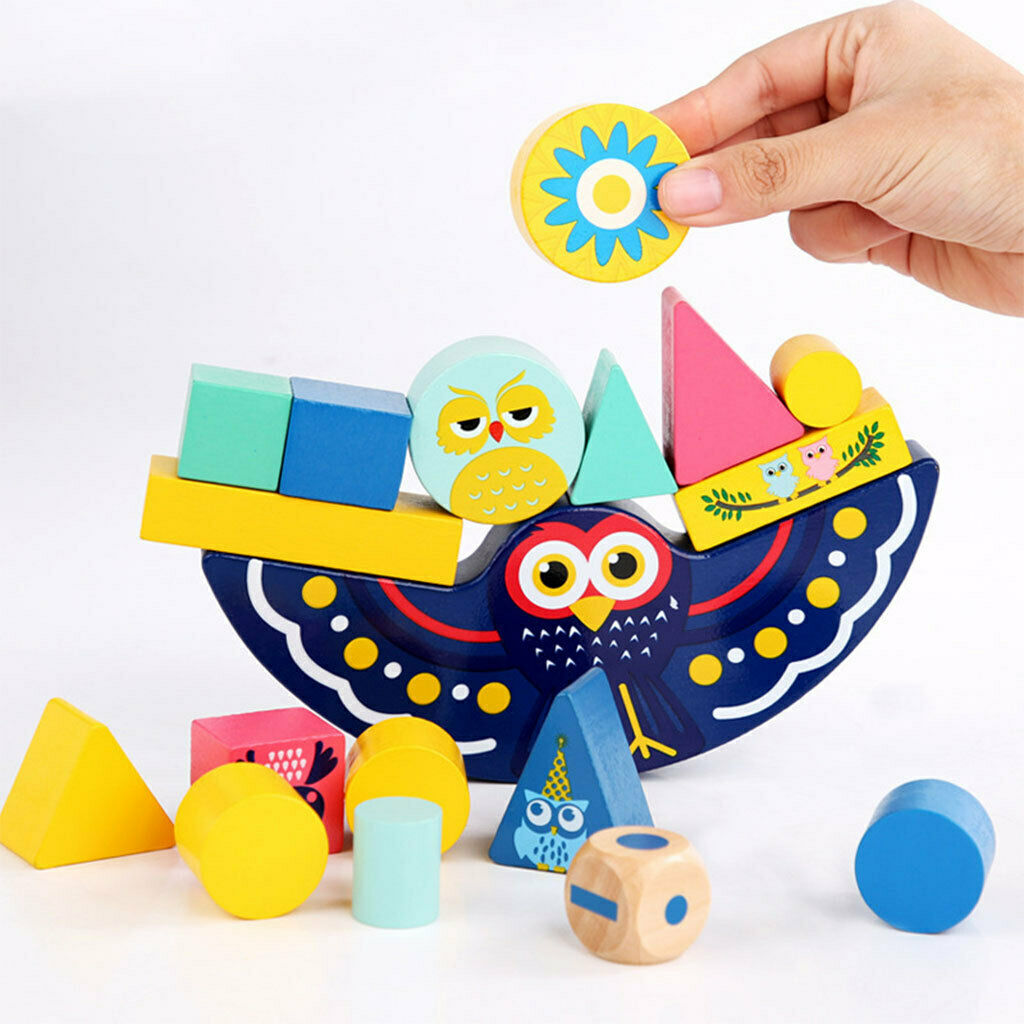 Kids Montisorri Wooden Owl Balance Building Block Game Toys for Boys Girls