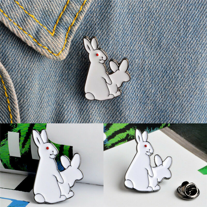 Cartoon Cute Two White Rabbits Evil Brooch Pins Jeans Clothes Jewelry Wom.l8