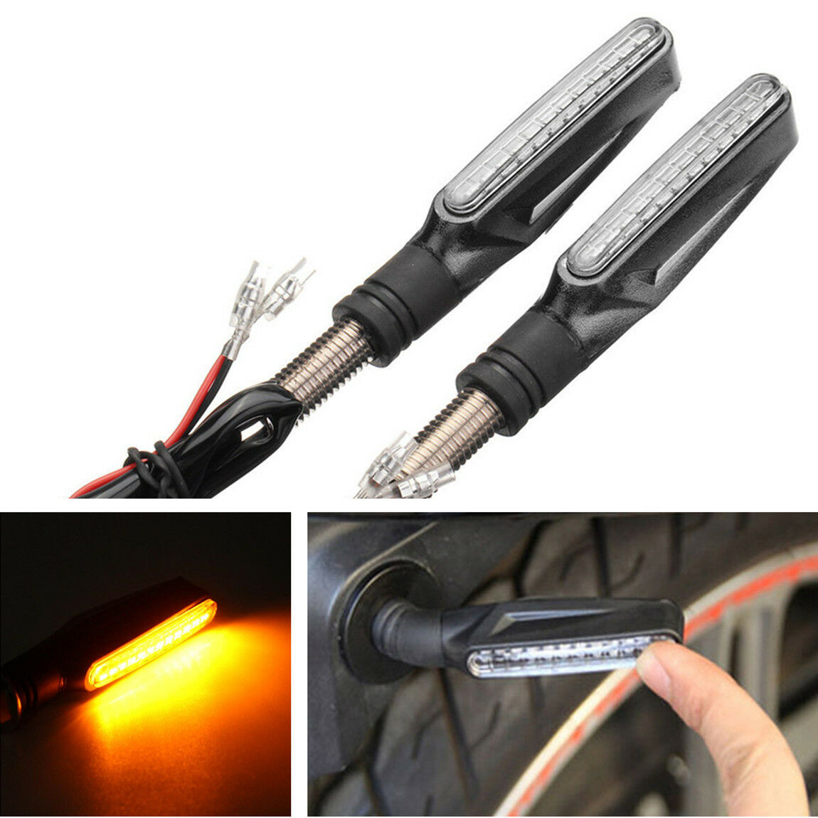 2 Pcs Motorcycle Amber 12 LED Turn Signal Indicator Light Lamp Curvable Handle