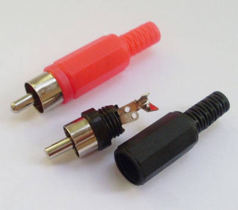 2x RCA Plug Solder Type Audio Cable Connector Red+Black