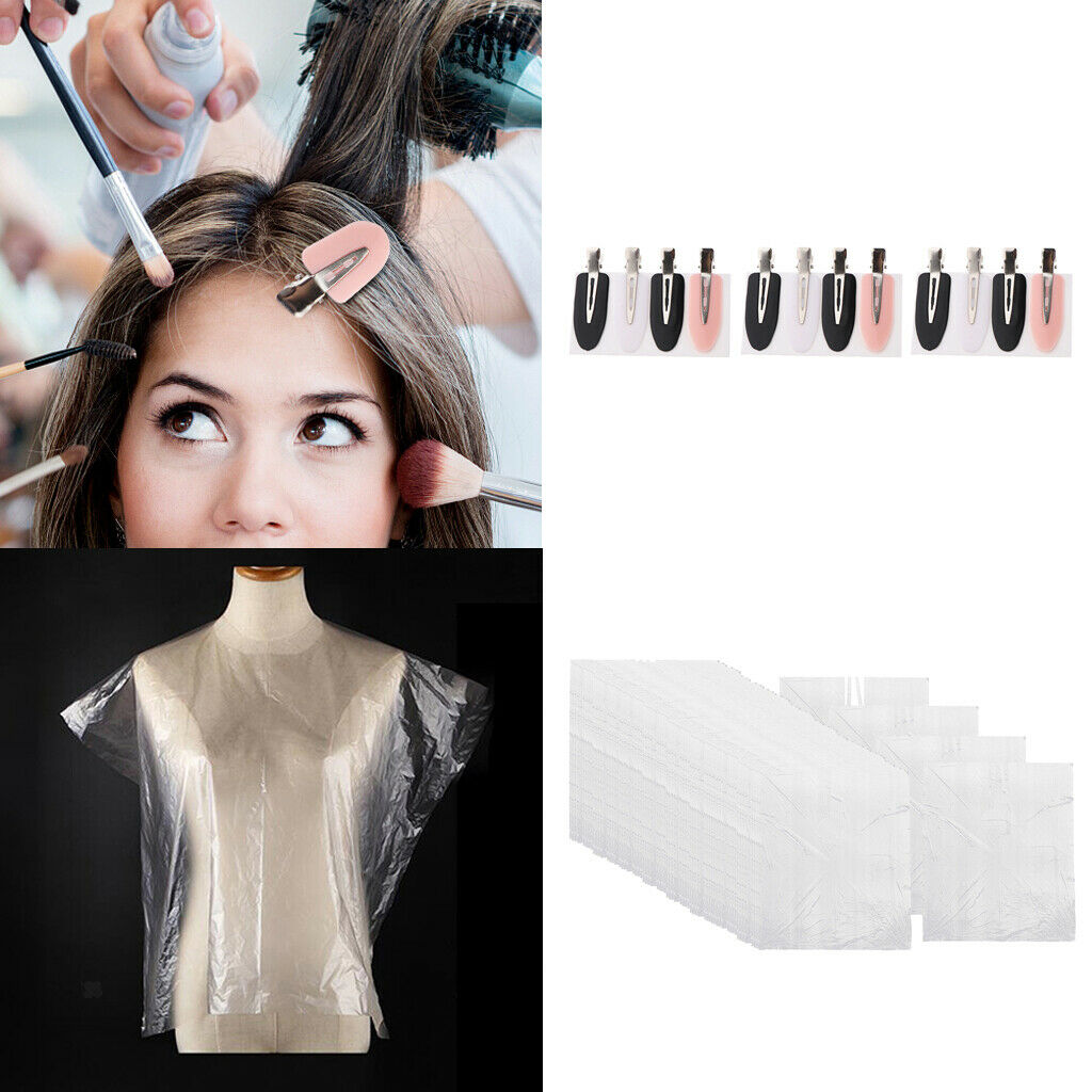 200x Disposable Hair Cutting Capes Gowns Salon Cloth Apron + 12x Hair Clips