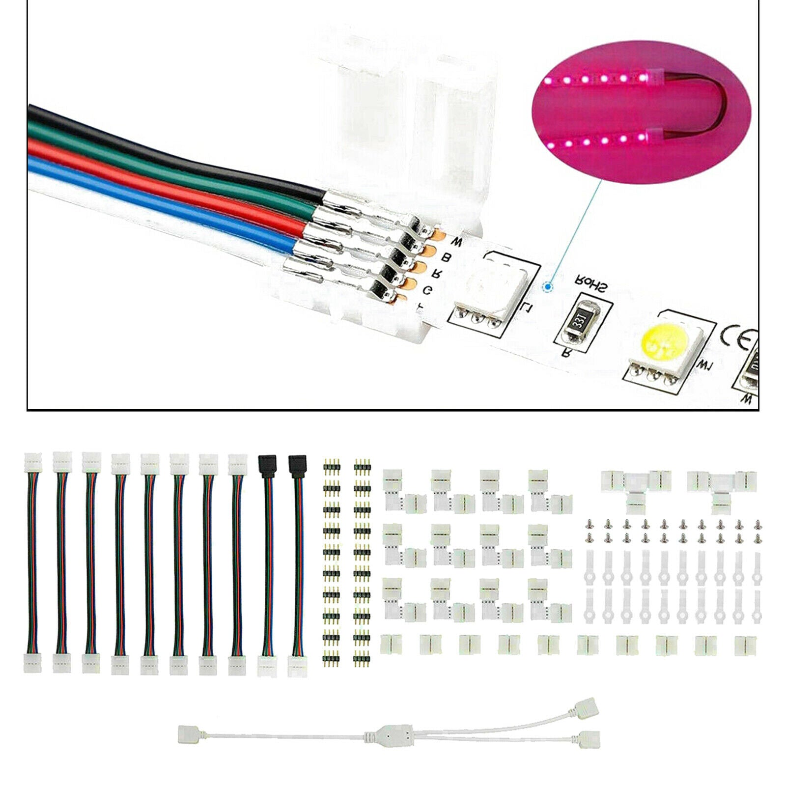 95x LED Light Strip Connector 5050 LED Strip Connectors Splitter Cable Clips