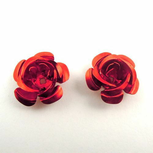 200 pcs Metal Red Flowers Embellishments Jewelry Making Art Crafts 15*15*10mm