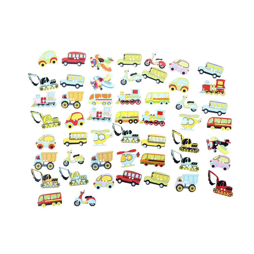 50pcs Wood Mixed Cars And Airplane Sewing Children Buttons Scrapbook Crafts XC
