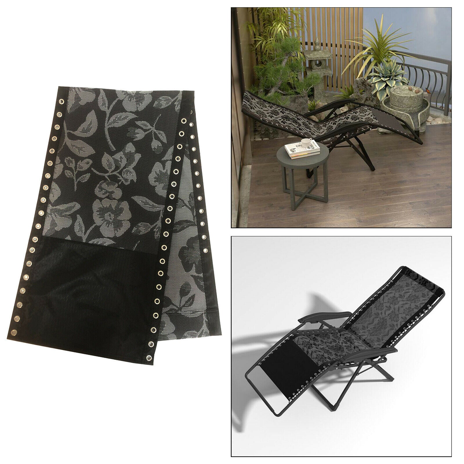 2X Replacement Fabric for Folding Sling Chairs  Chair Outdoor Lawn black flower