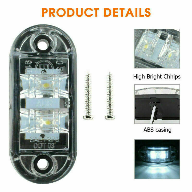 10* White 2-LED Oval Side Marker Lights Truck Trailer Clearance Light Waterproof