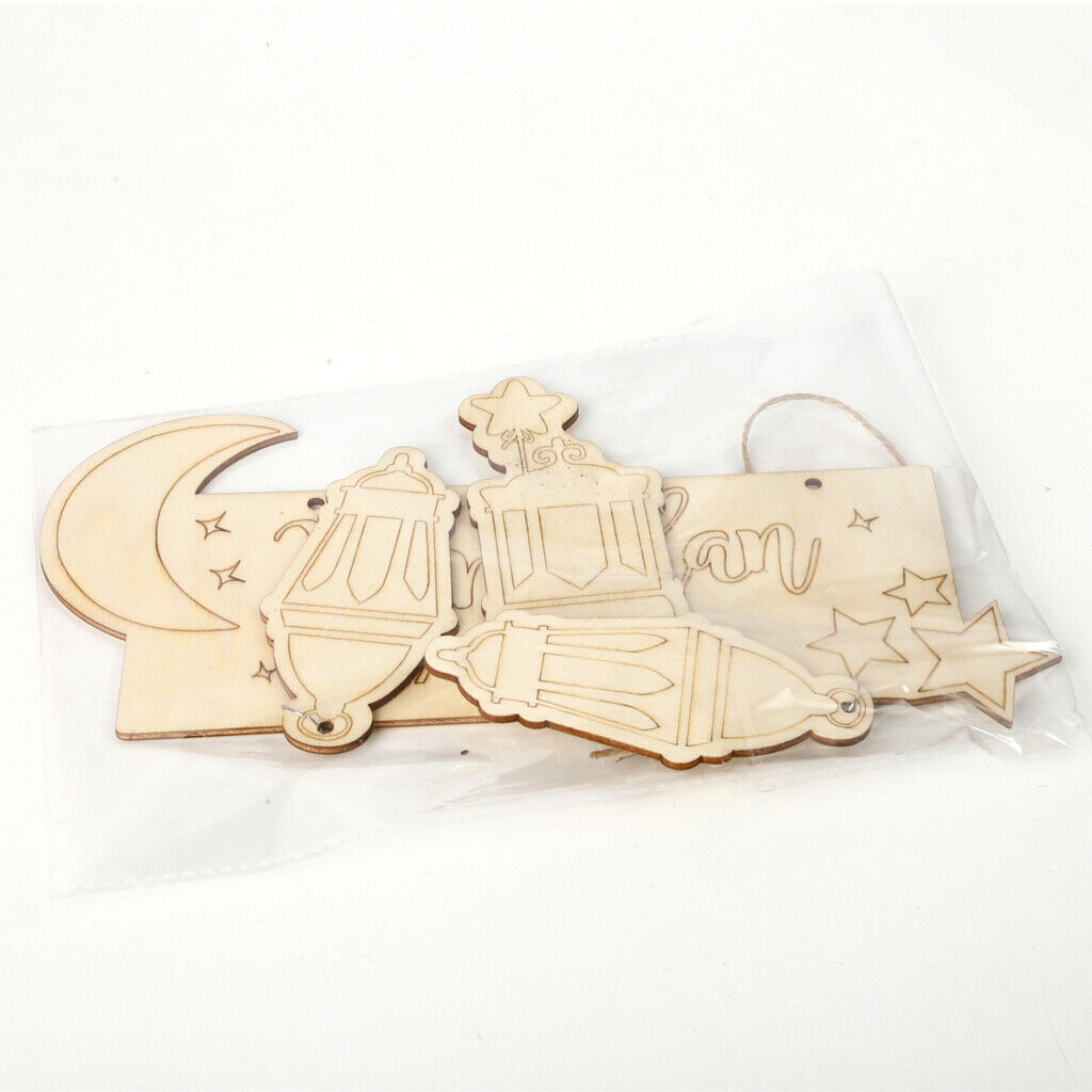 Natural Wood Plaque Hanging Eid Mubarak Islamic Eid Party Decor