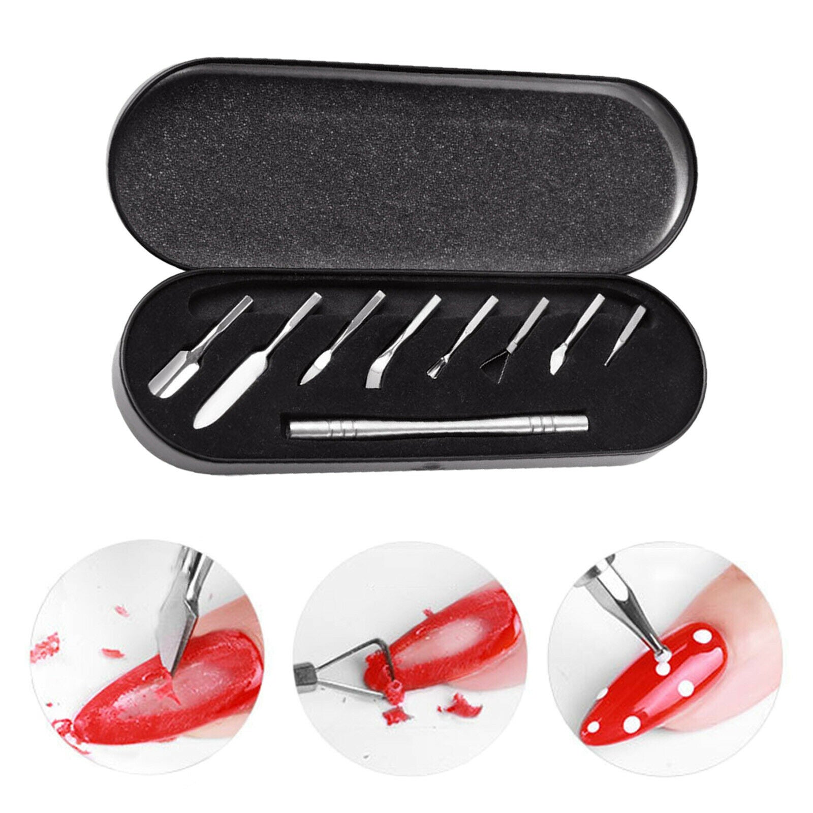 1 Set Cuticle Pusher Set w/ Storage Box Nail Art Remover Trimmer Durable