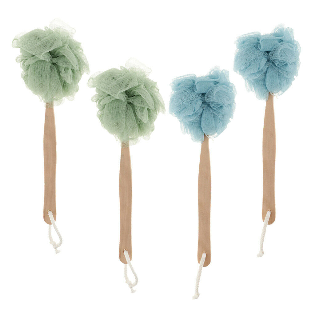 Pack of 4 Wood Stick Shower Body Brush Back Scrubber Exfoliator Face Washing