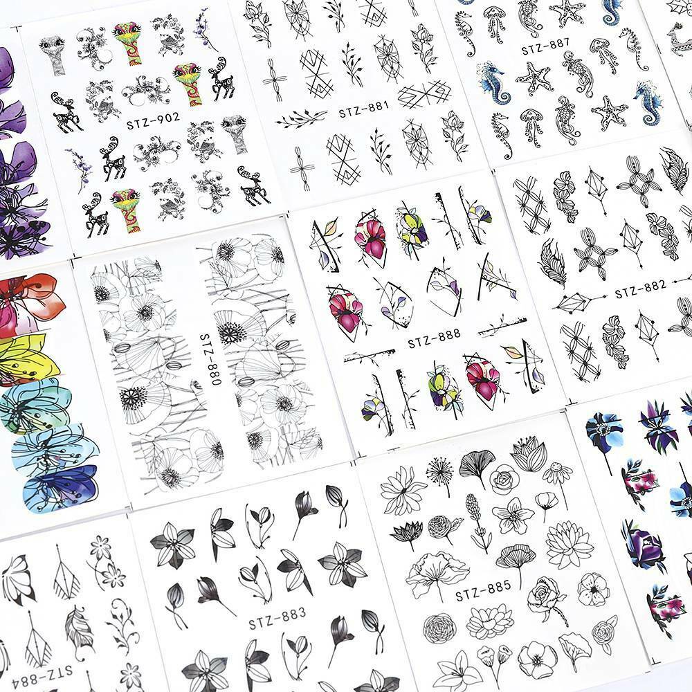 14X Nail Art Water Transfer Stickers Butterfly Flower Design Decals Manicure DIY
