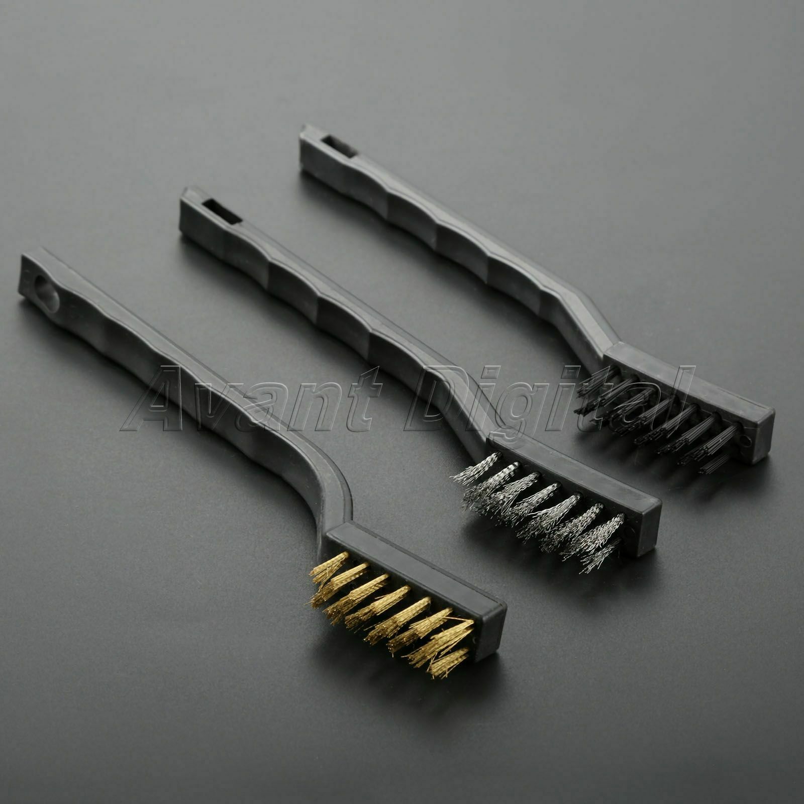 3pcs Hom Kitchen Car Cleaning Detailing Polishing Wire Brush Steel Brass Nylon