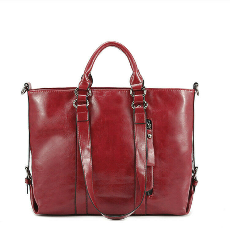 Women Oiled PU Leather Handbag Lady Briefcase Large Tote Shoulder Messenger Bag