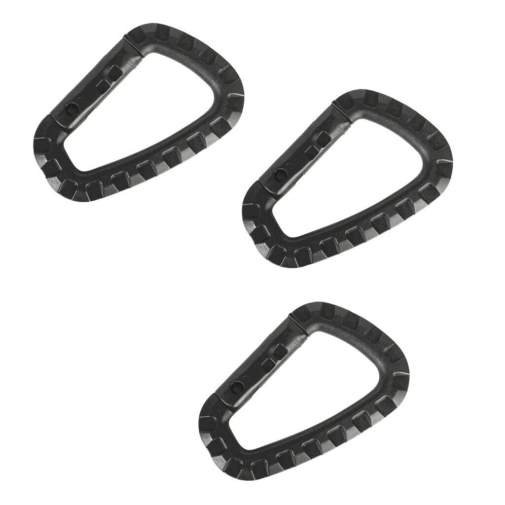 3 Pieces Carabiner Clip Keychain Outdoor Backpack Snap Hook - Black