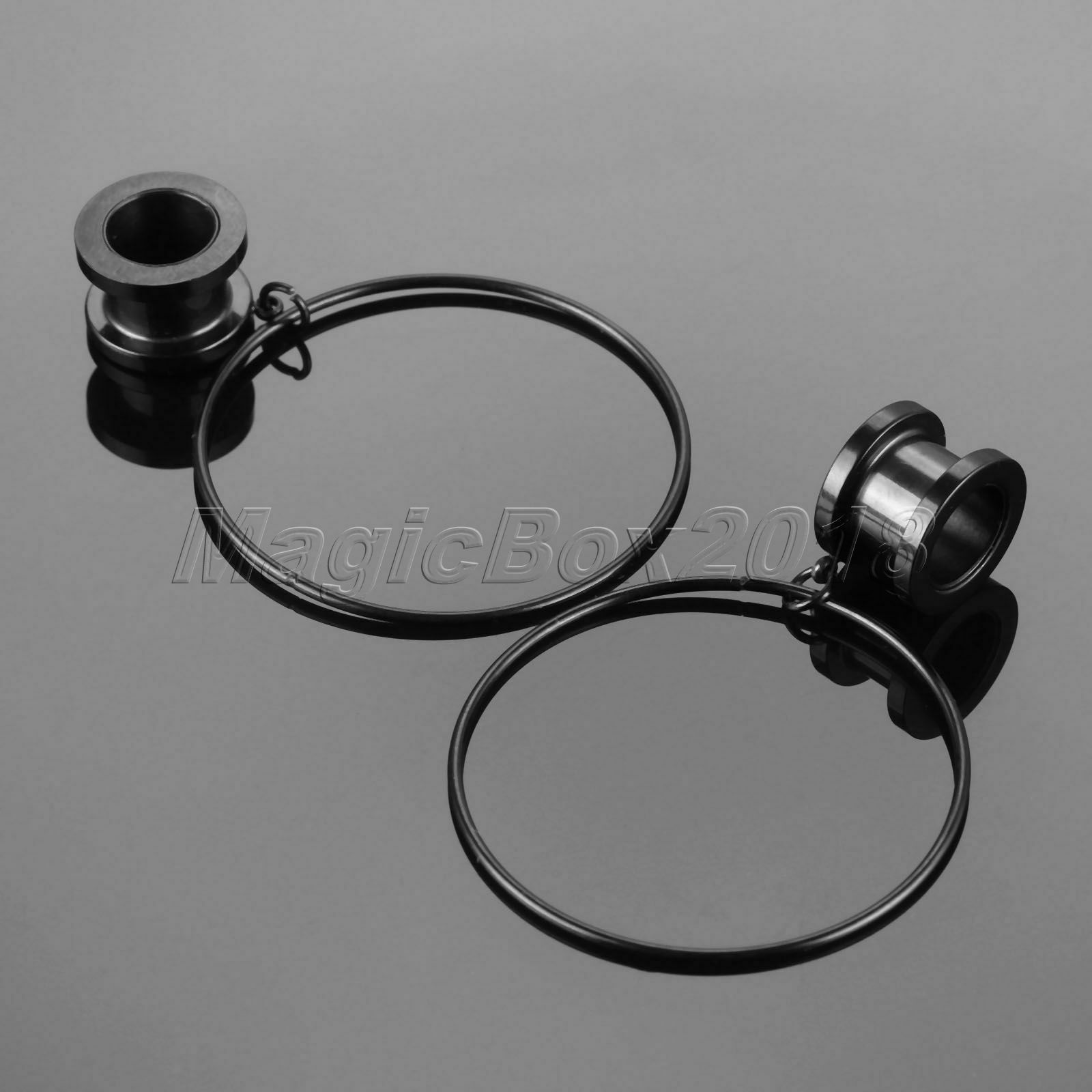 Hoop Pendant Ear Tunnels Stretchers Surgical Steel Metal Black Eyelet Gauge 10mm
