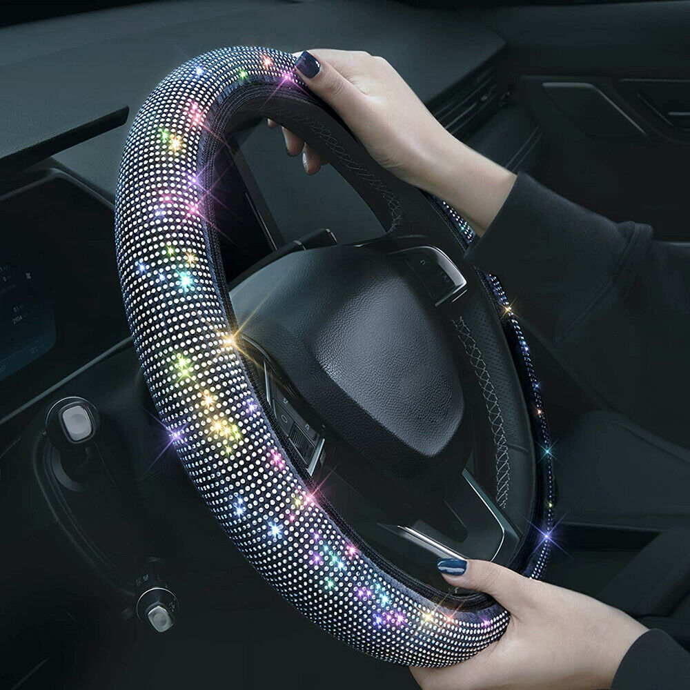 Car Steering Wheel Cover Rhinestones Breathable Anti-Slip Wheel Protector Cover