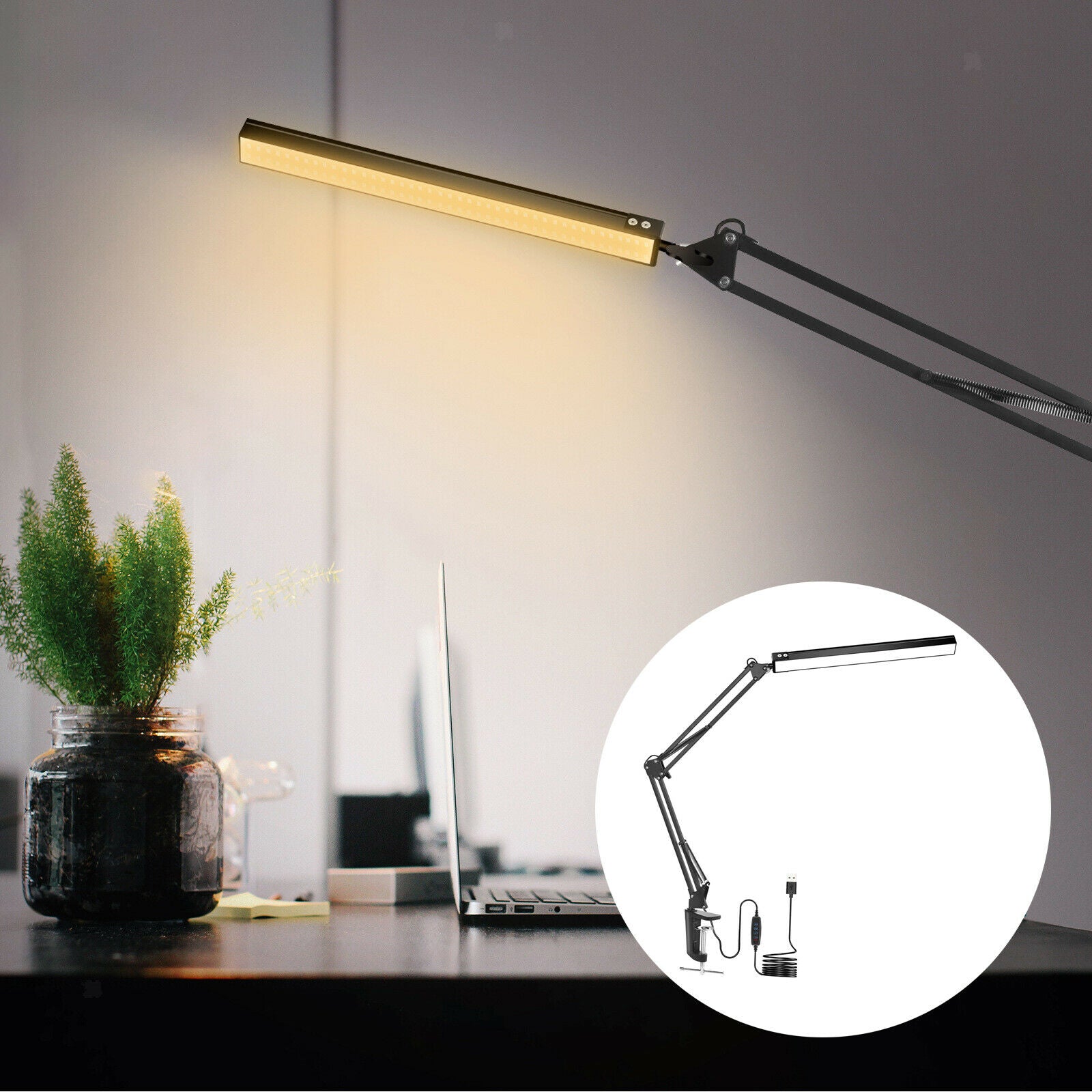 Swing Arm LED Desk Lamp with Clamp, Dimming Adjustable Architect Work Light
