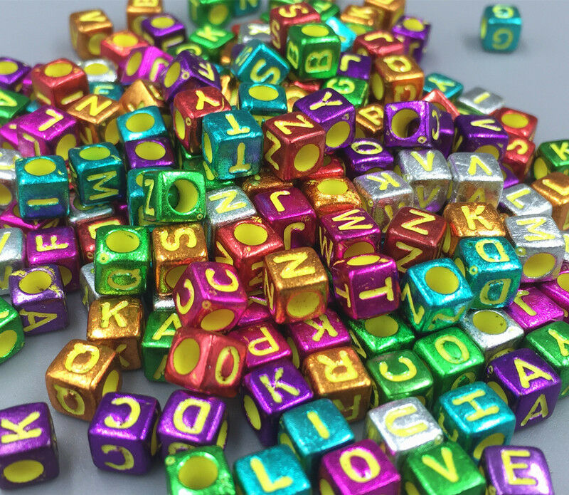 100pcs Mixed-color Cubic Acrylic Letter/ Alphabet crafts Spacer Beads 6x6mm