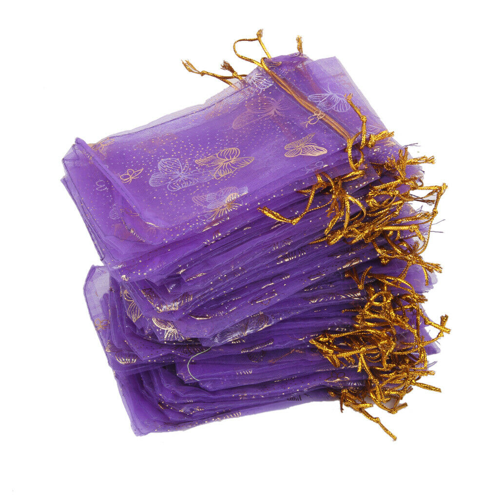 100 Purple Butterfly Organza Bag Wedding Gift Bag Jewelry Candy Pouch 12x9cm