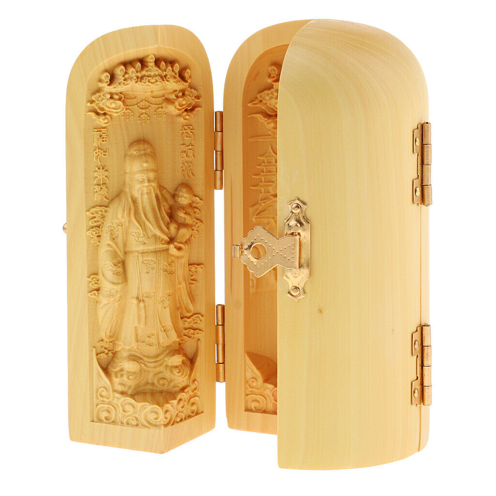 Fukurokuju Stars Boxwood The Lucky Stars  3 God Buddha Statue Box