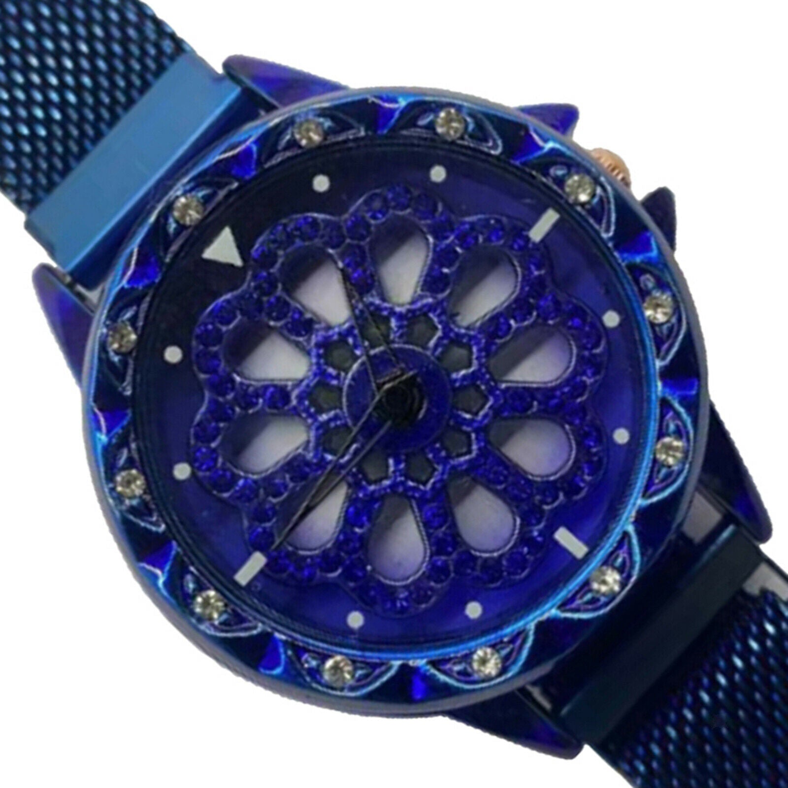 women lucky watch diamante 360 degree rotating dial wristwatch  Blue