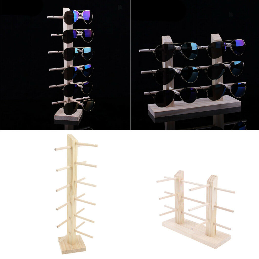 2x Double Row Wooden Shelving Glasses Display Stand