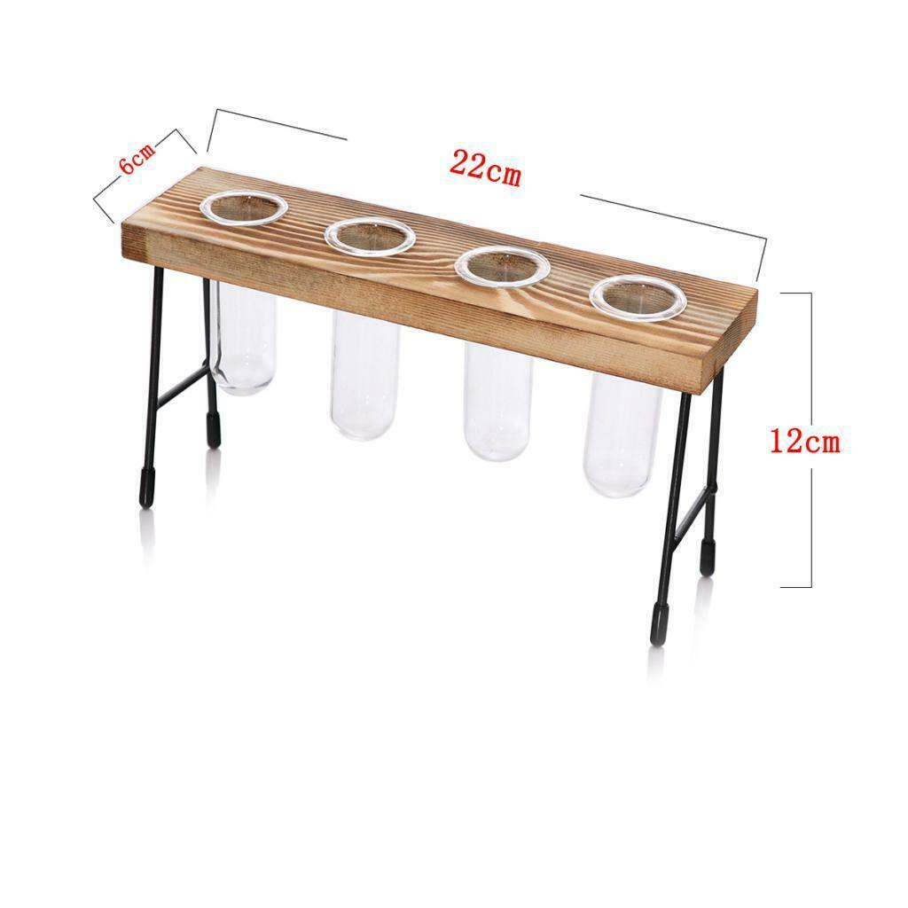 Lots 2 Tube Vase In Wooden Stand Glass Terrariumin Hydroponic Pot Planter