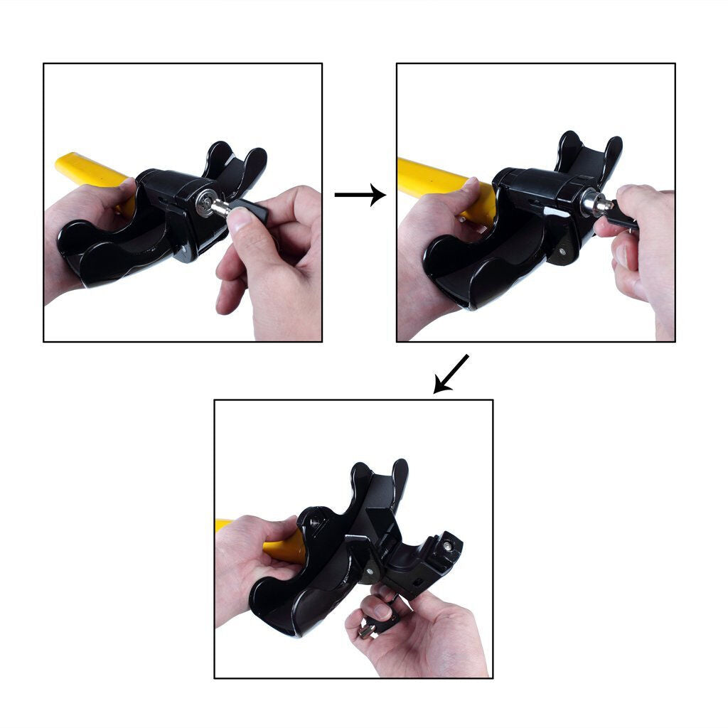 1x Iron + Rubber Car Steering Wheel Lock keys Anti Theft Device Cross-key Design