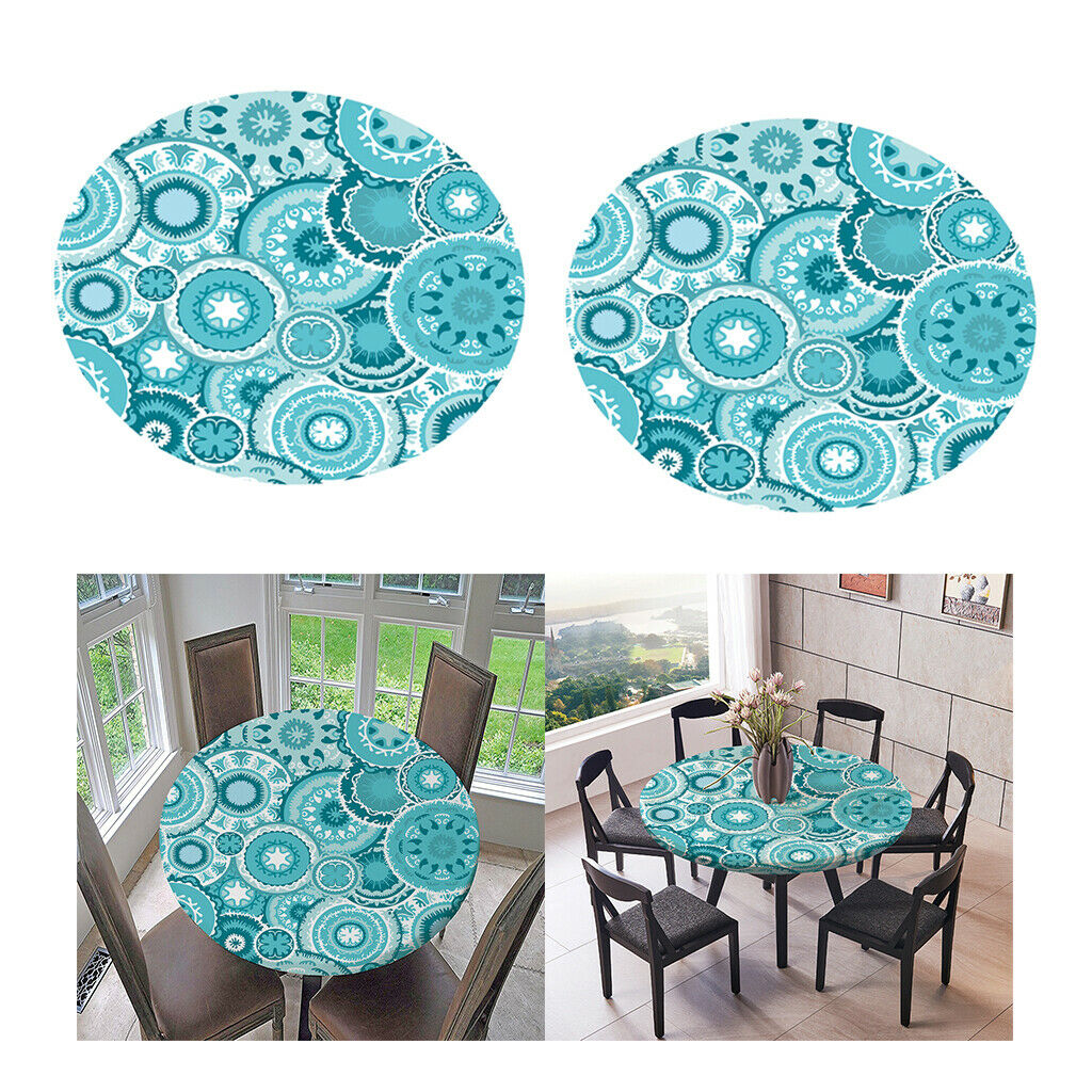 2pcs Table Cover Outdoor Elastic Edged Tablecloth 47" Round Reusable Blue