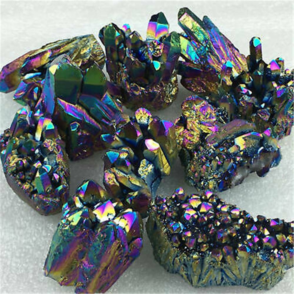 Natural Crystal Aura Quartz Amethyst Rainbow Titanium Specimen Cluster Stone*1