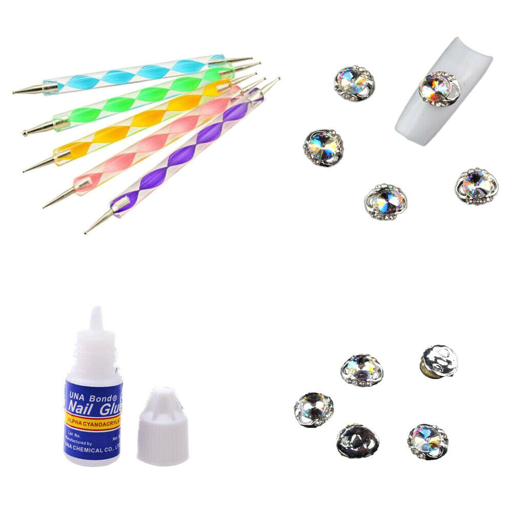 Nail Art Dotting Painting Pencil Rhinestones Glitter Tip Glue Manicure Set