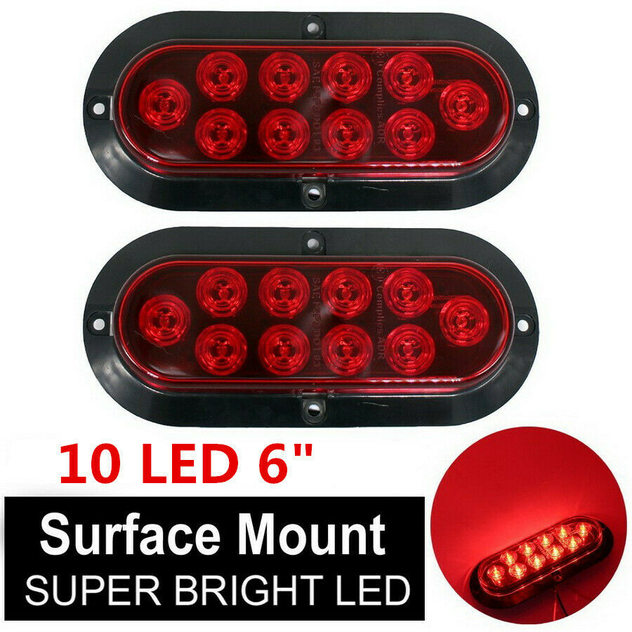 2x 6" 10 LED Red Oval Brake Stop Marker Tail Light for Car Truck Trailer RVs 12V