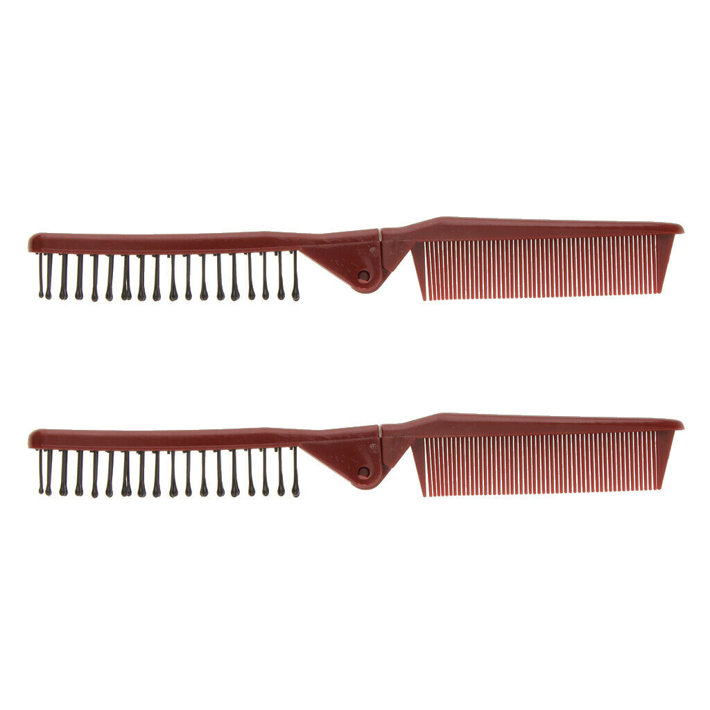 2 Pieces Plastic Double Headed Toothed Women Travel Foldable DIY Hairdressing