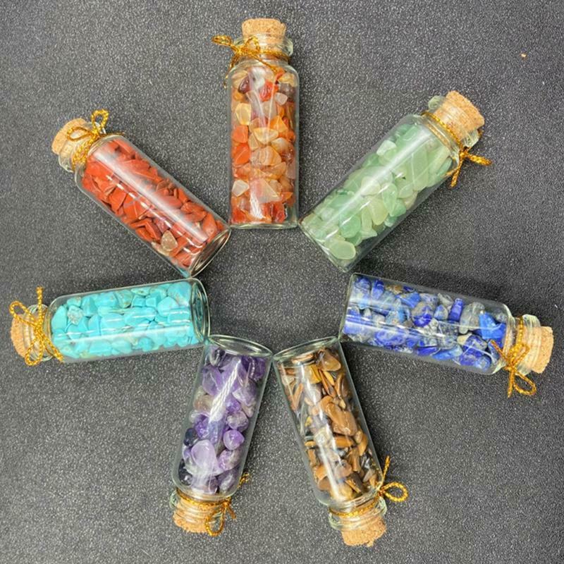 7 Chakra Stone Wishing Bottles Tumbled Chip Crystal Healing Reiki icca Stone Kit