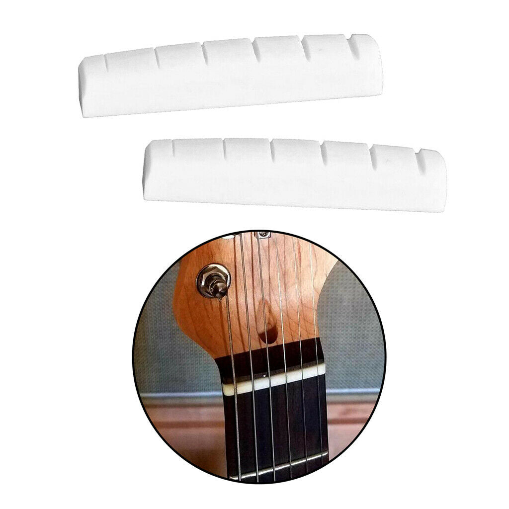 2 Pieces Electric Guitar Bone Nuts 6-String Slotted 43mm X 6mm X 8.5mm