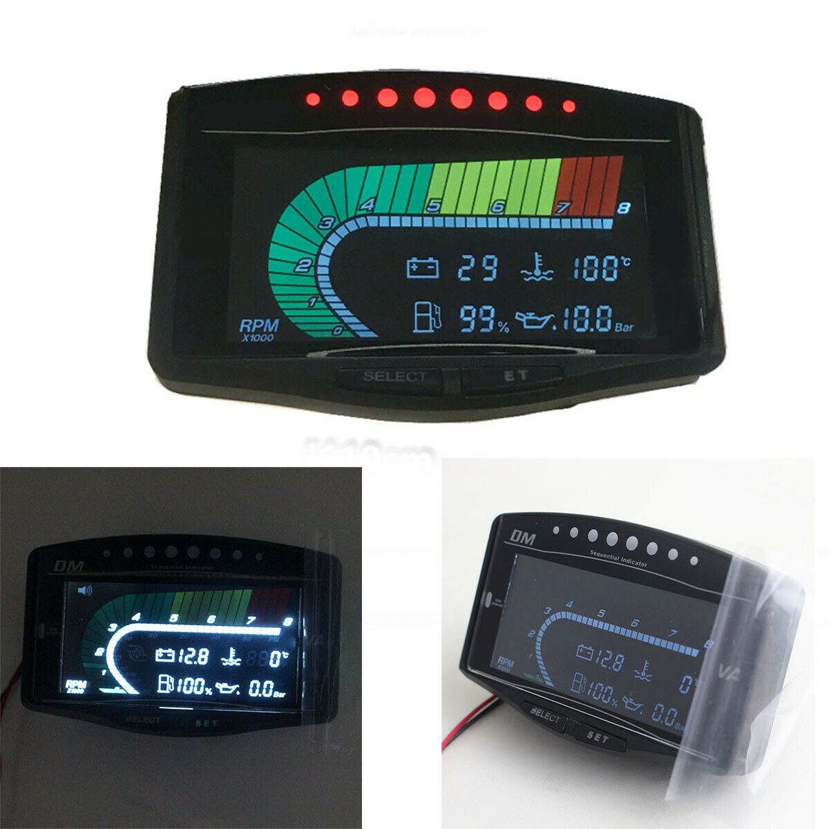 5 IN 1 Digital Oil Pressure Voltmeter Water Temperature Fuel Tachometer 12V 24V